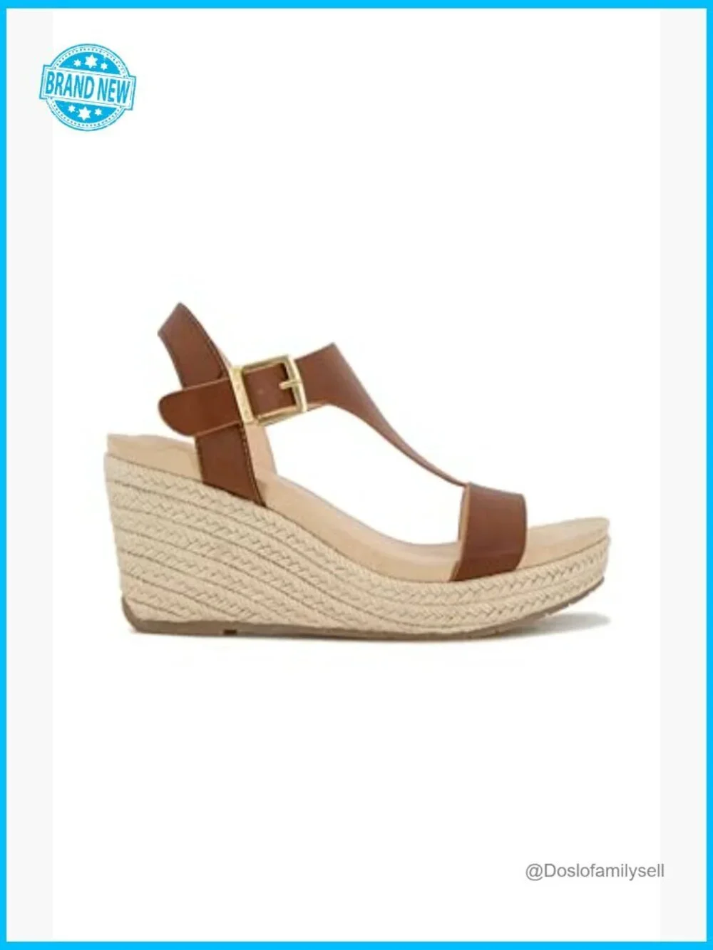 T-Strap Espadrille Wedge Sandal Faux Leather Ortholite Comfort Easy Pull-On